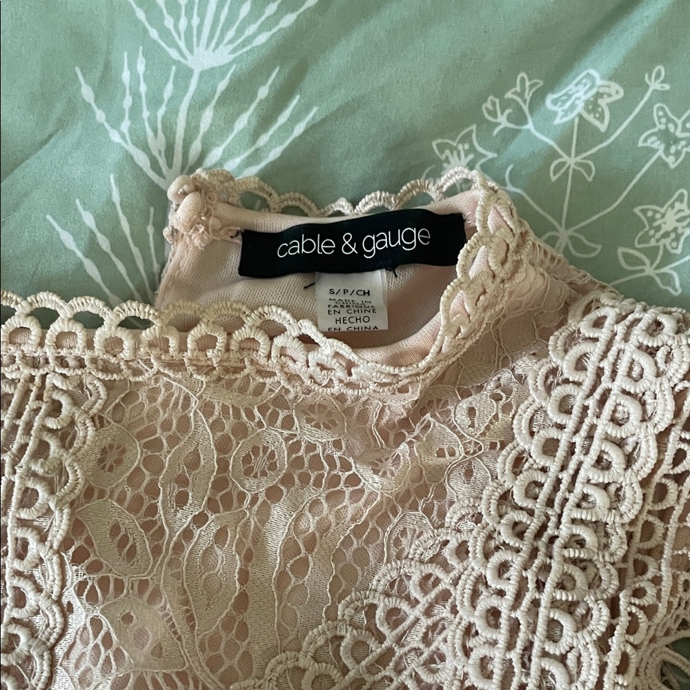 Cable & Gauge Blush Pink Lace Mock Neck Blouse